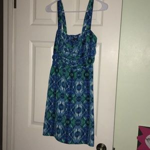 Blue and green patterned dress